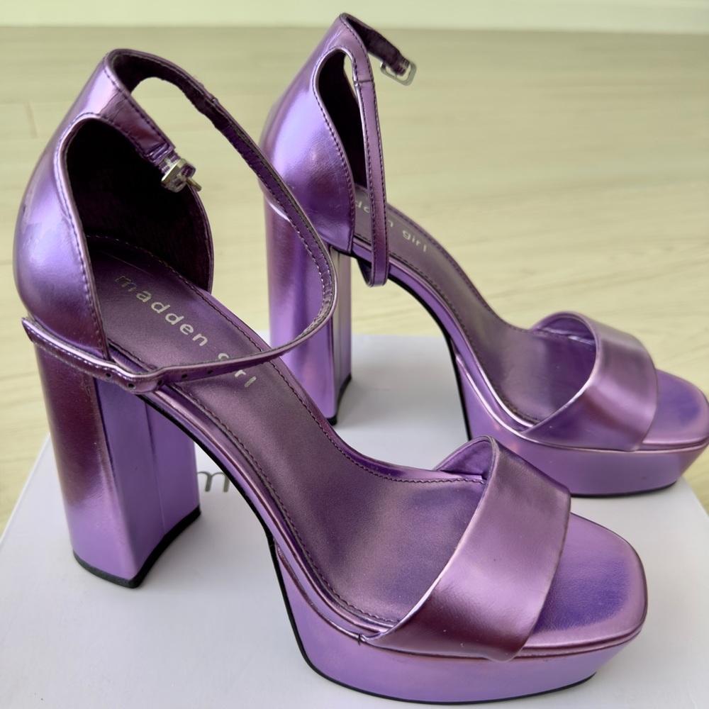Madden Girl Metallic Purple Platform Block Heel Sandals